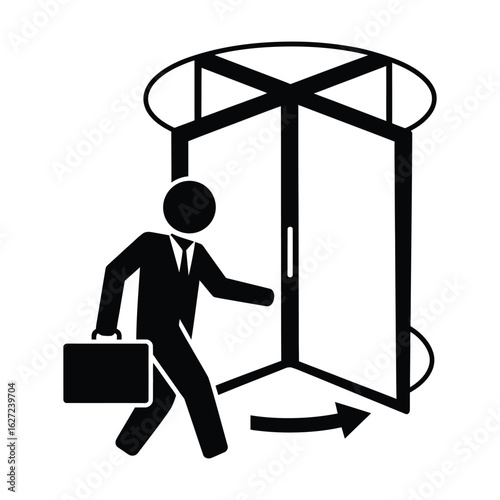 Black Silhouette Icon of a Person Entering a Revolving Door.