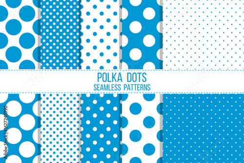 10 blue white polka dots seamless patterns collection, christmas background, winter wallpaper, oktoberfest backdrop