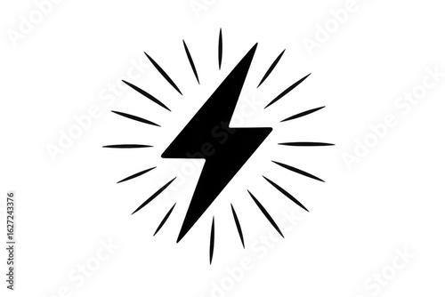 Free Download Sleek black thunderbolt radiating stylized sunburst rays, symbolizing electrical power and dynamic energy against transparent backdrop - GFXLoad