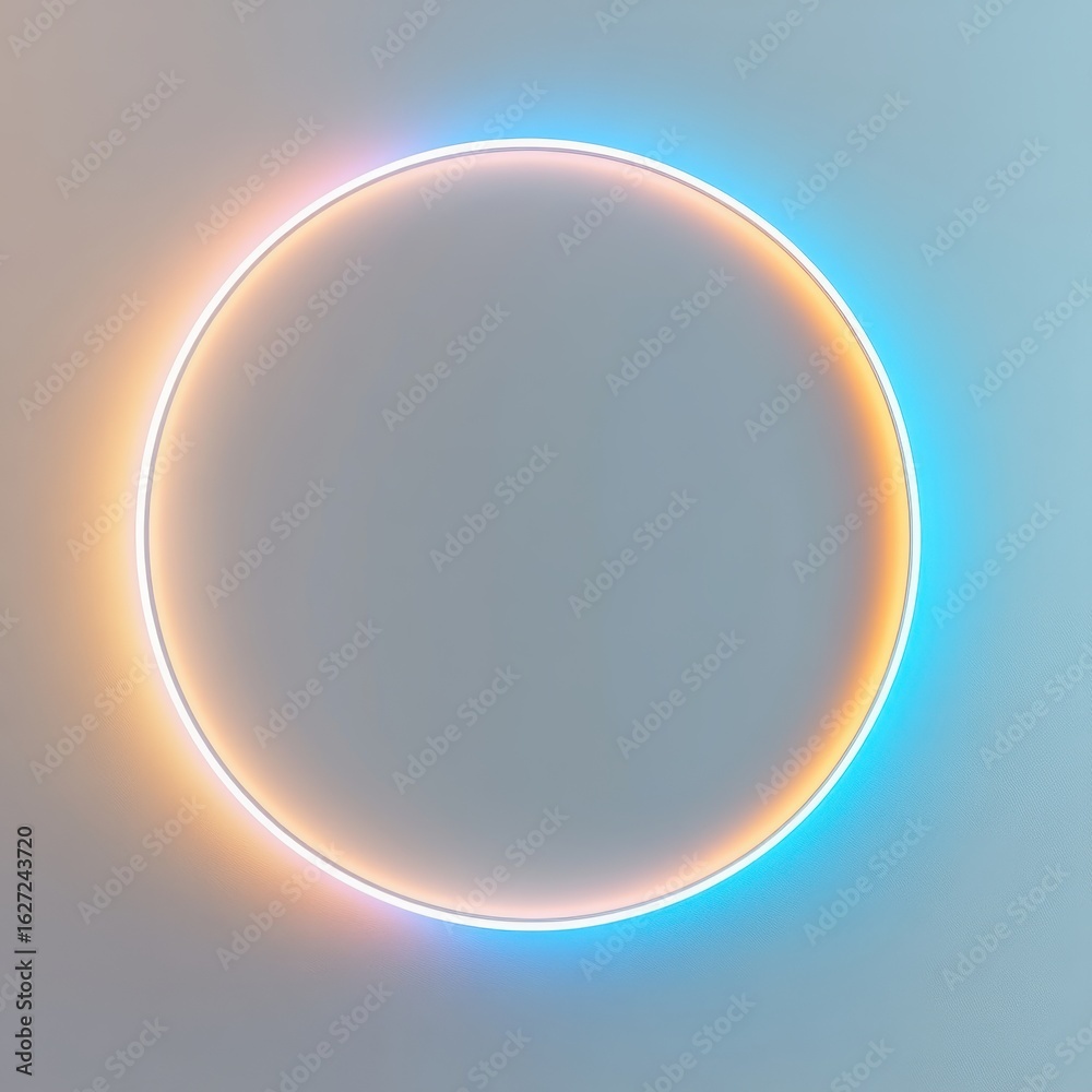 Circular neon light fixture against a muted background. Circular neon light fixture against a muted background.
