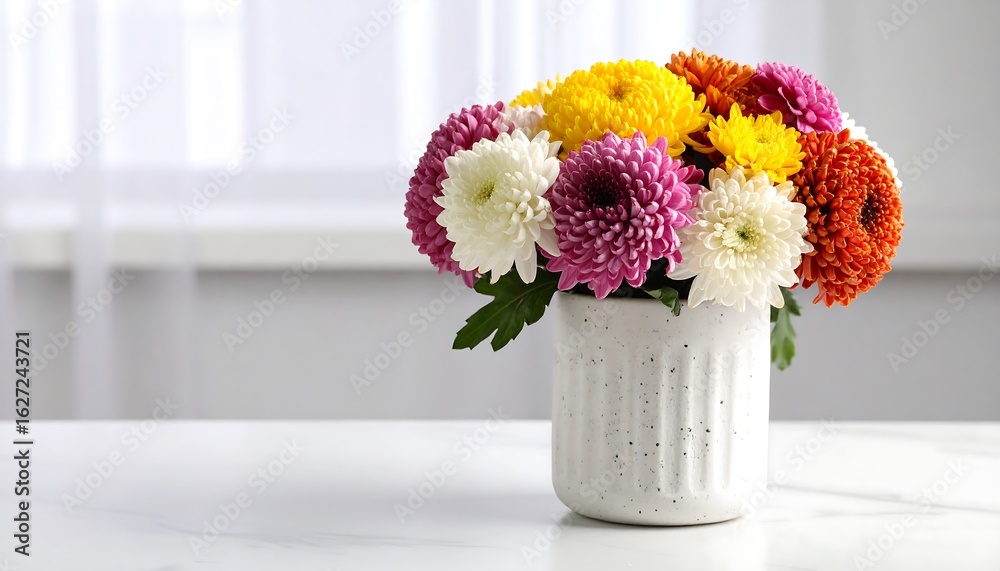 custom made wallpaper toronto digitalColorful Chrysanthemum Bouquet in White Vase on Marble Table with Bright Light.
