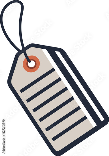 Barcode tag hanging from string loop on white background