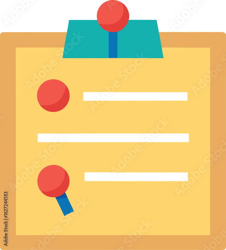 Pushpin board with grid of notes and colorful elements