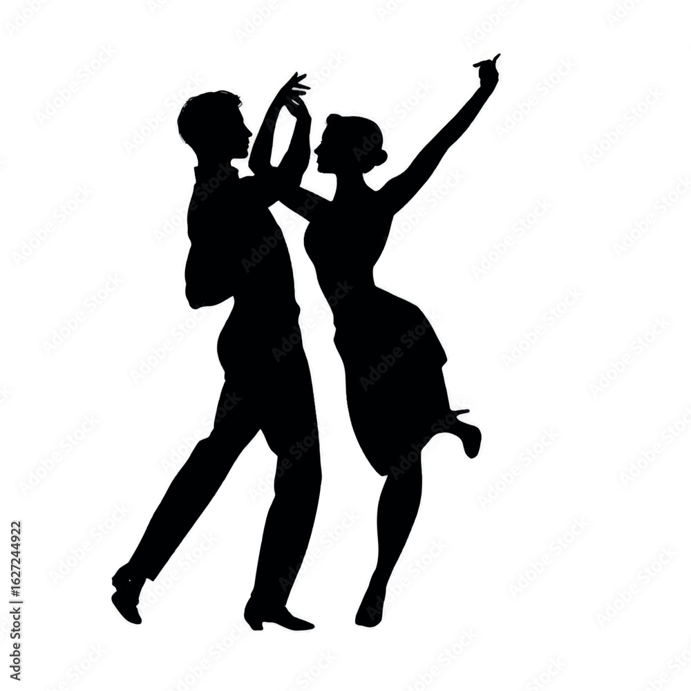 Fototapeta premium vector illustration of couple silhouette set dancing, Black & White silhouette set