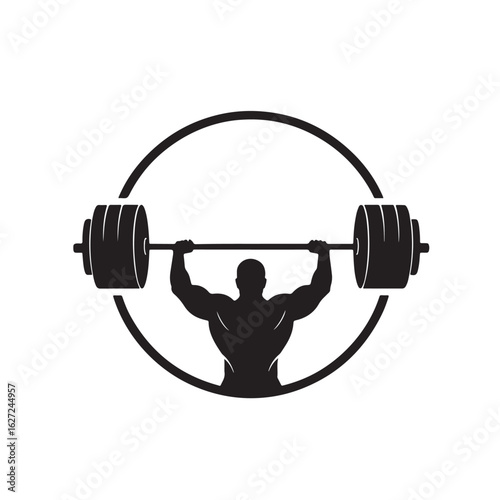 Barbell Lifter Silhouette in Front of Sun Circle


