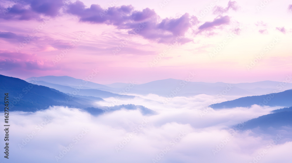 Fototapeta premium A pastel cloudscape with a soft pink and lavender gradient, evoking an ethereal beauty theme.
