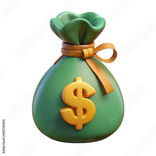3d money bag with dollar sign isolated on transparent background
