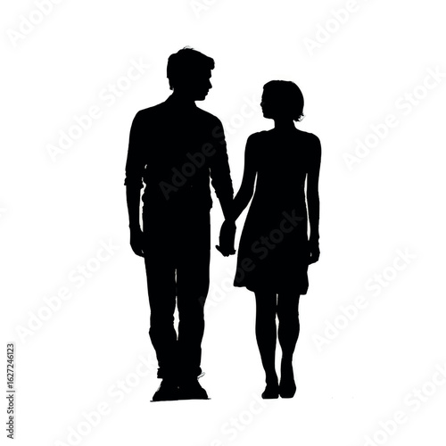vector illustration of couple silhouette set holding hands, Black & White silhouette set