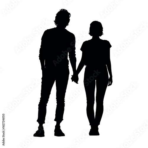 vector illustration of couple silhouette set holding hands, Black & White silhouette set
