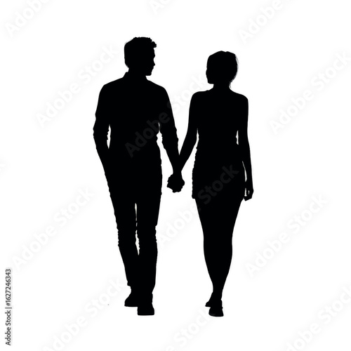 vector illustration of couple silhouette set holding hands, Black & White silhouette set