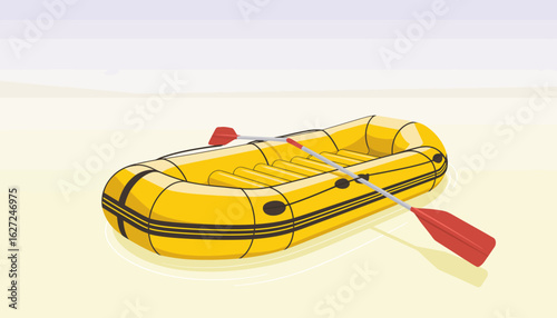 This image showcases a bright yellow inflatable raft resting on calm water, representing adventure, outdoor activities, and the thrill of water sports in a serene environment.