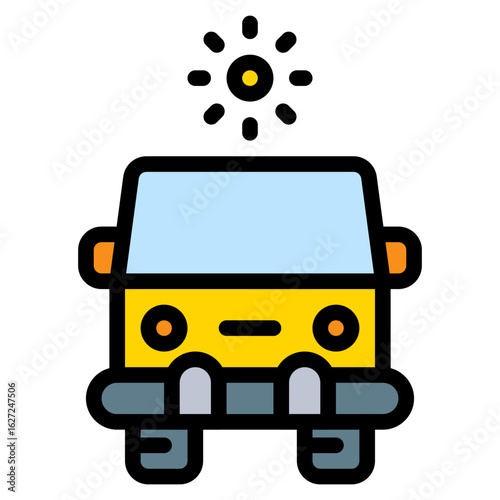 bus travel at noon sunny summer colored filled icon and illustration