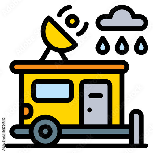 campervan signal in rain colored filled icon and illustration