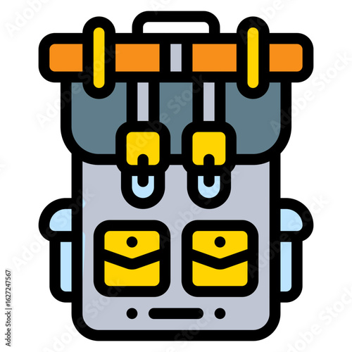backpack tour adventure colored filled icon and illustration