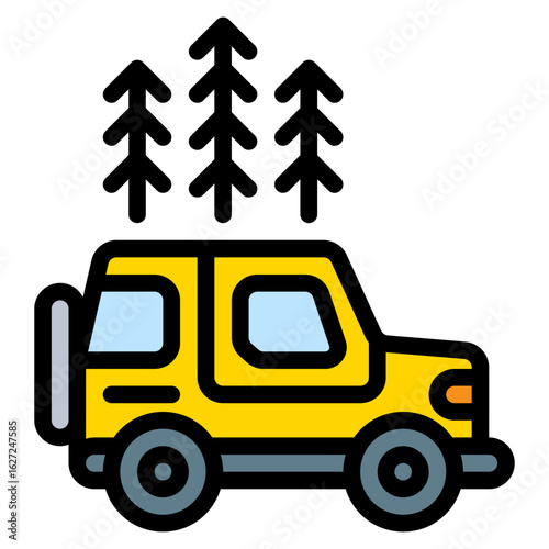 adventure car forest colored filled icon and illustration