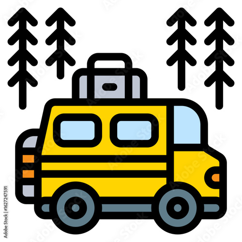 adventure travel camper colored filled icon and illustration