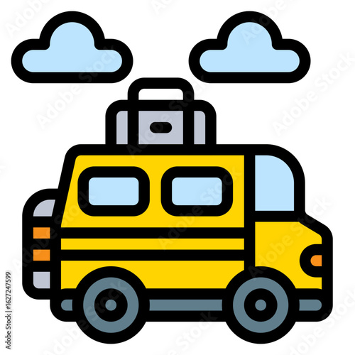 adventure campervan colored filled icon and illustration