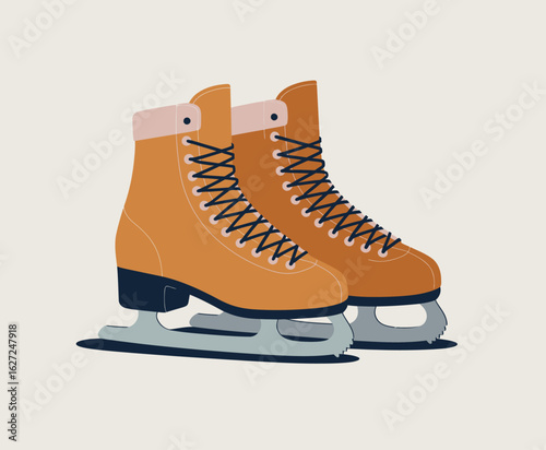 These classic and stylish ice skates sit prominently against a soft background, showcasing their intricate lacing and design, perfect for winter sports enthusiasts.