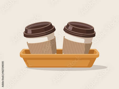 Two coffee cups placed in a tray capture an everyday moment, inviting feelings of comfort and warmth that coffee brings, perfect for a cafe or lifestyle setting.