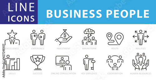 Line Icons Business People, Result, Search, Saving, Workgroup