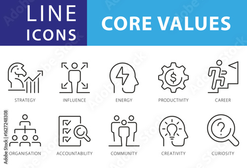 Line Icons Business People, Result, Search, Saving, Workgroup, Strategy