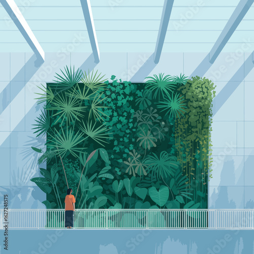 A vibrant green wall filled with diverse tropical plants, showcasing the beauty of nature in an indoor setting, ideal for enhancing well-being and tranquility.