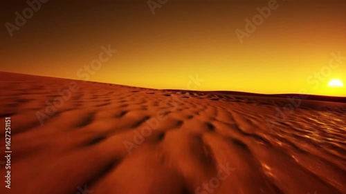 Majestic Desert Sunset Painting the Sandscape in Fiery Hues of Orange and Red, Revealing the