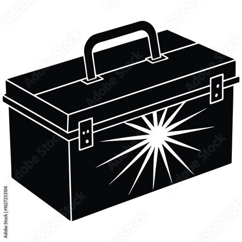 Vintage toolbox with starburst design retro black and white