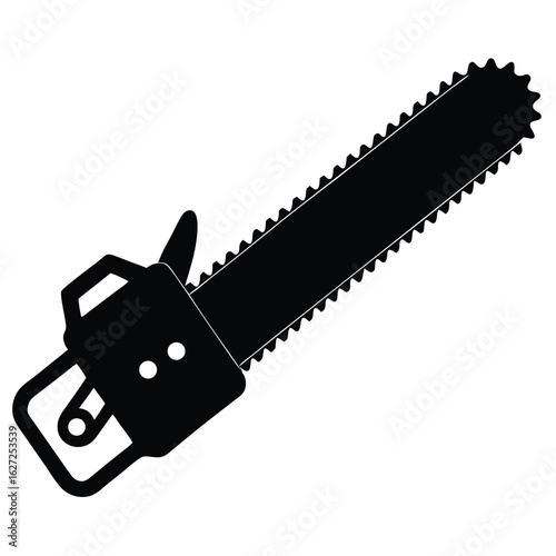 Black chainsaw silhouette with sharp teeth tool cutting