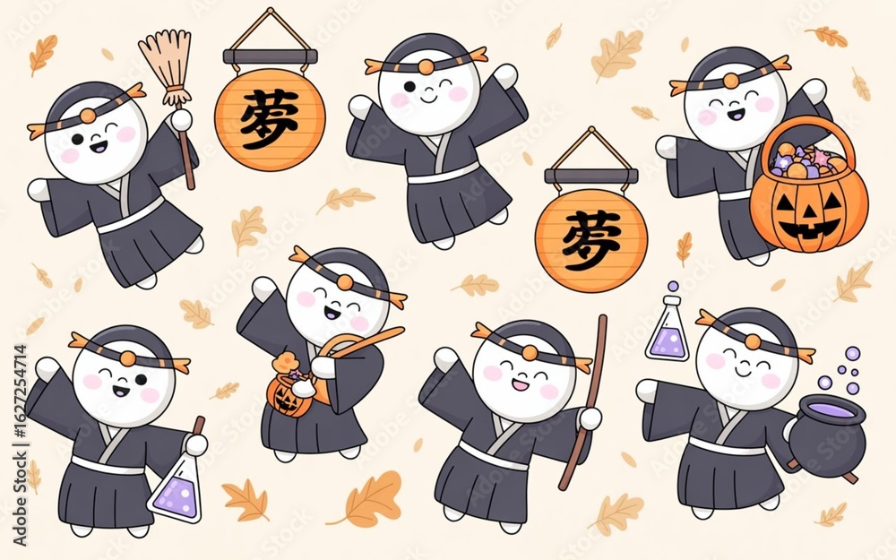 Fototapeta premium A cute Japanese ghost (Yūrei) sticker pack 
