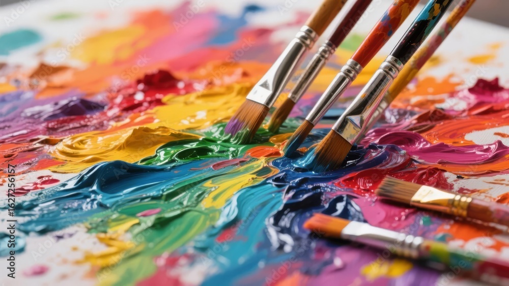 Artistic Palette with Paintbrushes and Vibrant Colors Artistic Palette with Paintbrushes and Vibrant Colors