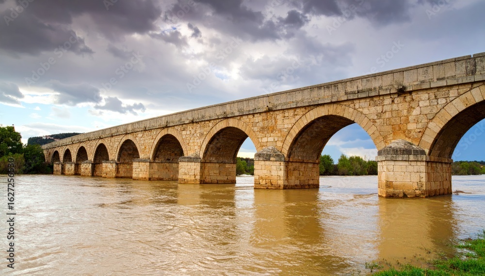 Fototapeta premium Ancient stone arch bridge over a river