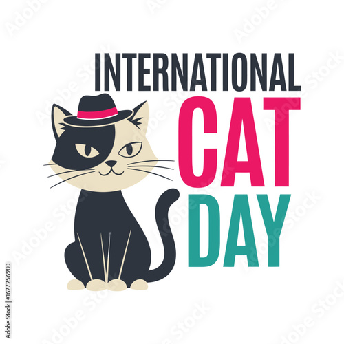 International Cat Day Cute Cat in Hat Celebrates Feline Holiday