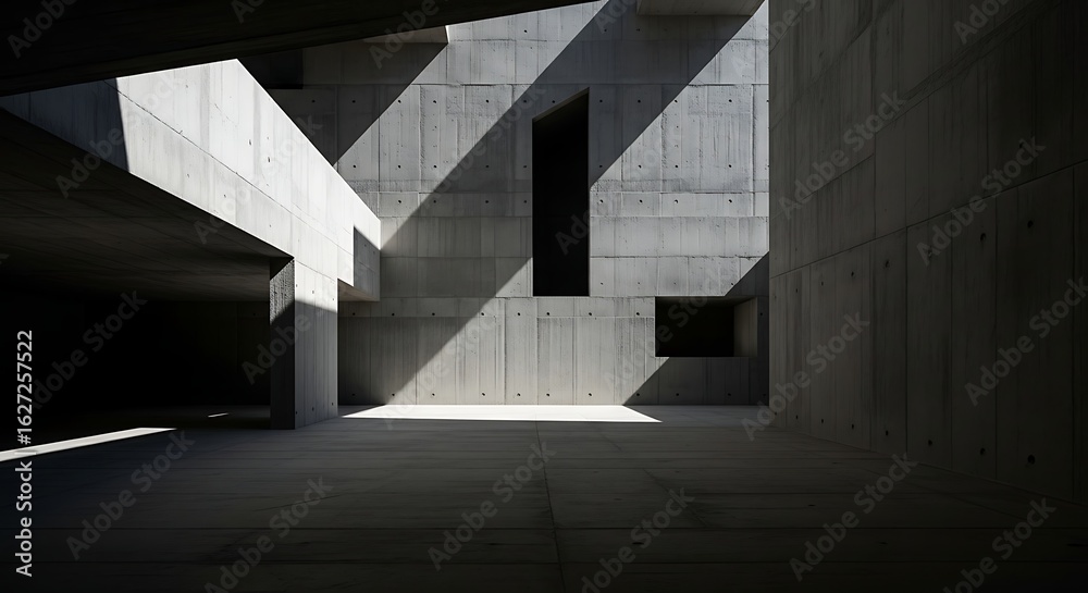 Fototapeta premium Architectural interplay of light and shadow on concrete building surfaces