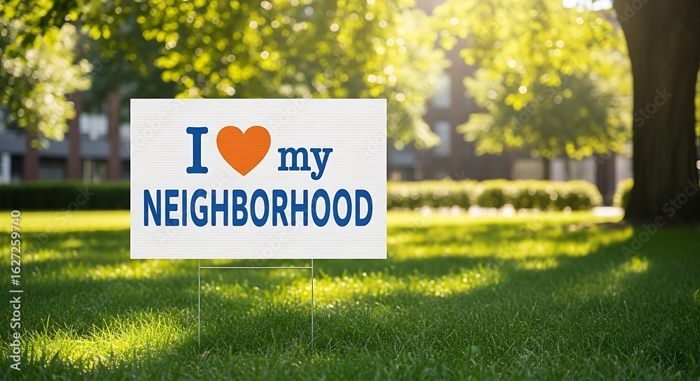 custom made wallpaper toronto digitalI love my neighborhood sign on a green lawn in a residential area with trees
