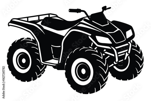 Black and White ATV Illustration Four Wheeler Vehicle Design, OffRoad Machine, Isolated