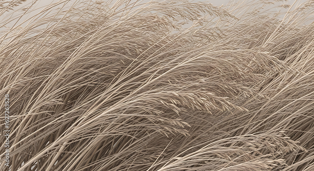 Fototapeta premium Flowing texture of dry beige wild grass with long delicate stalks and seed heads.