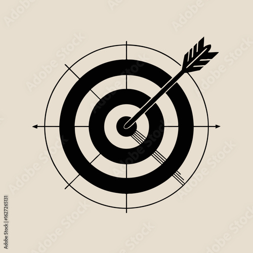 A precise arrow hits the center bullseye on a target symbolizing focus and achievement
