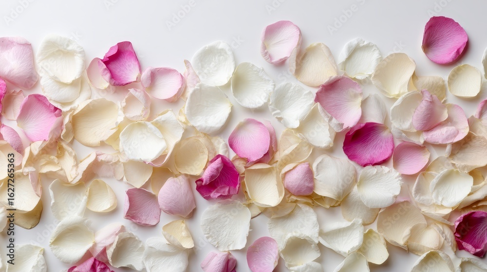 Obraz premium Soft pink and white petals in a serene floral arrangement, delicate touch of nature's beauty.