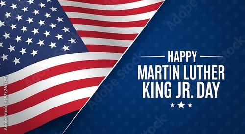 Happy martin luther king jr day illustration with american flag on blue background for banner