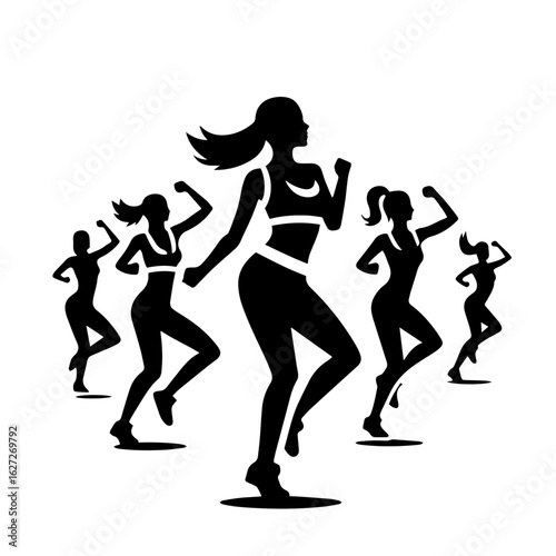 Black and white silhouette vector of zumba move on white background