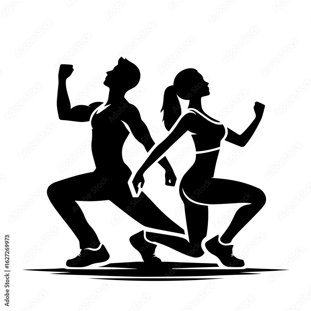 Black and white silhouette vector of zumba move on white background Black and white silhouette vector of zumba move on white background