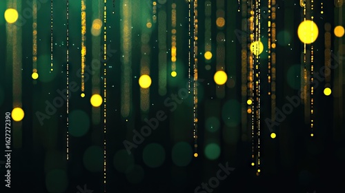 Dynamic, shimmering, golden streaks against a deep teal backdrop.