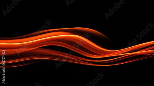 Abstract design of flowing orange lines against a black background.