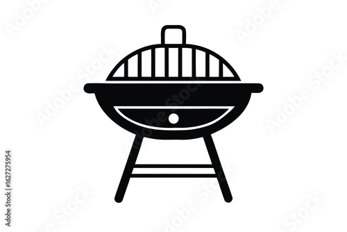 Black and White Illustration of Charcoal Grill for Outdoor Cooking and Barbecuing