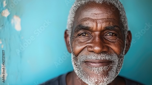Close-up portrait of a senior man with a warm smile.