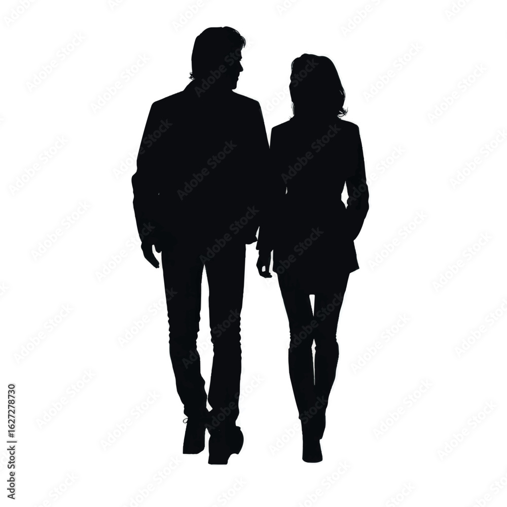 couple walking silhouette set, Black & White silhouette set couple walking silhouette set, Black & White silhouette set