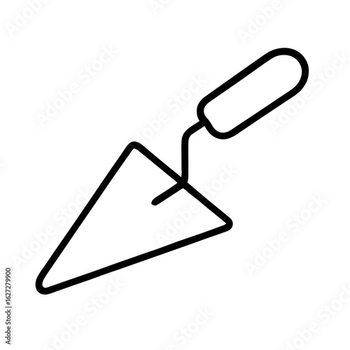outline of a trowel tool, construction equipment for building work, isolated on a white background