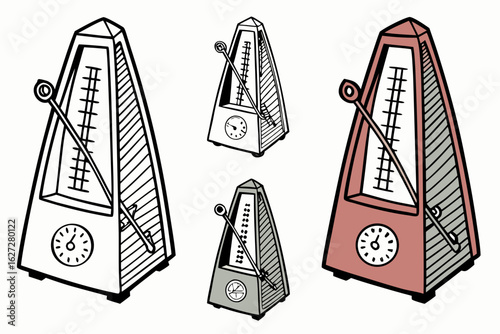set of Classic Metronome vector silhouette illustration isolated on white background