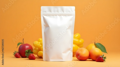 Commercial Mockup: Blank Standing Pouch with Aesthetic Fruit Theme